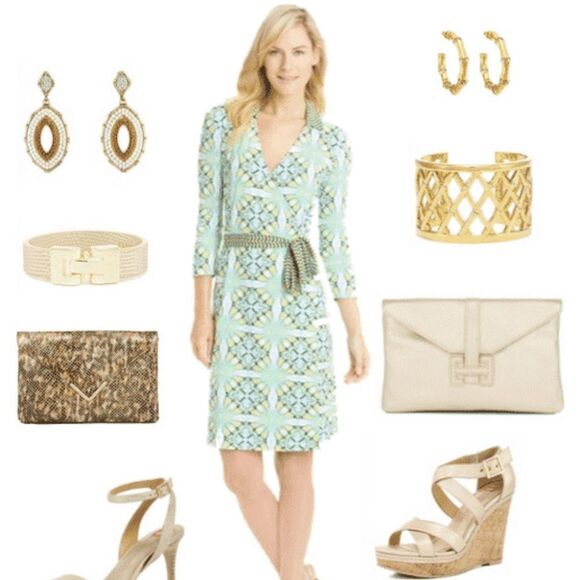 J. McLaughlin Dresses & Skirts - J McLaughlin Wrap Catalina Cloth Geometric Print Collared Knee Length Dress S